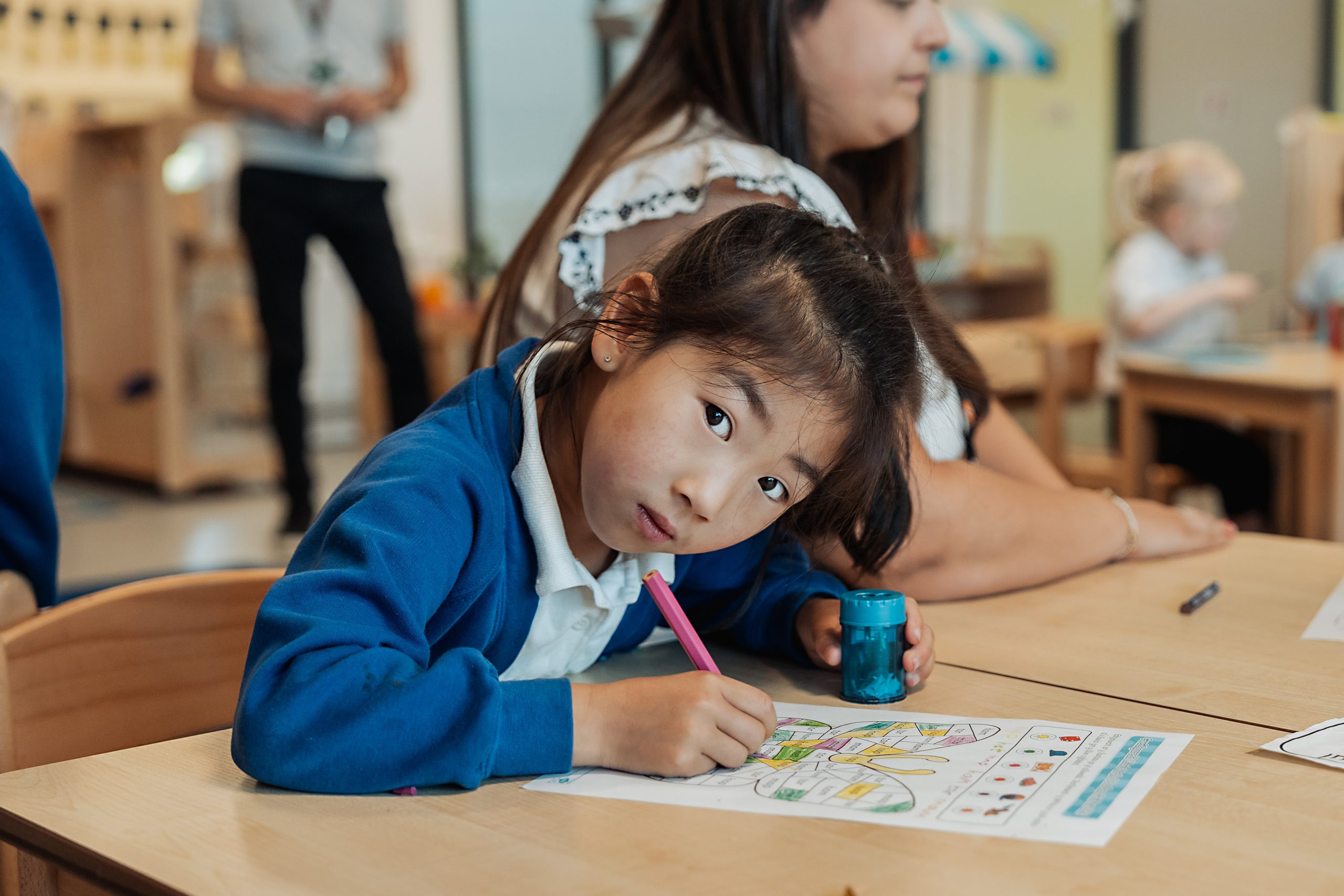 Primary school student working